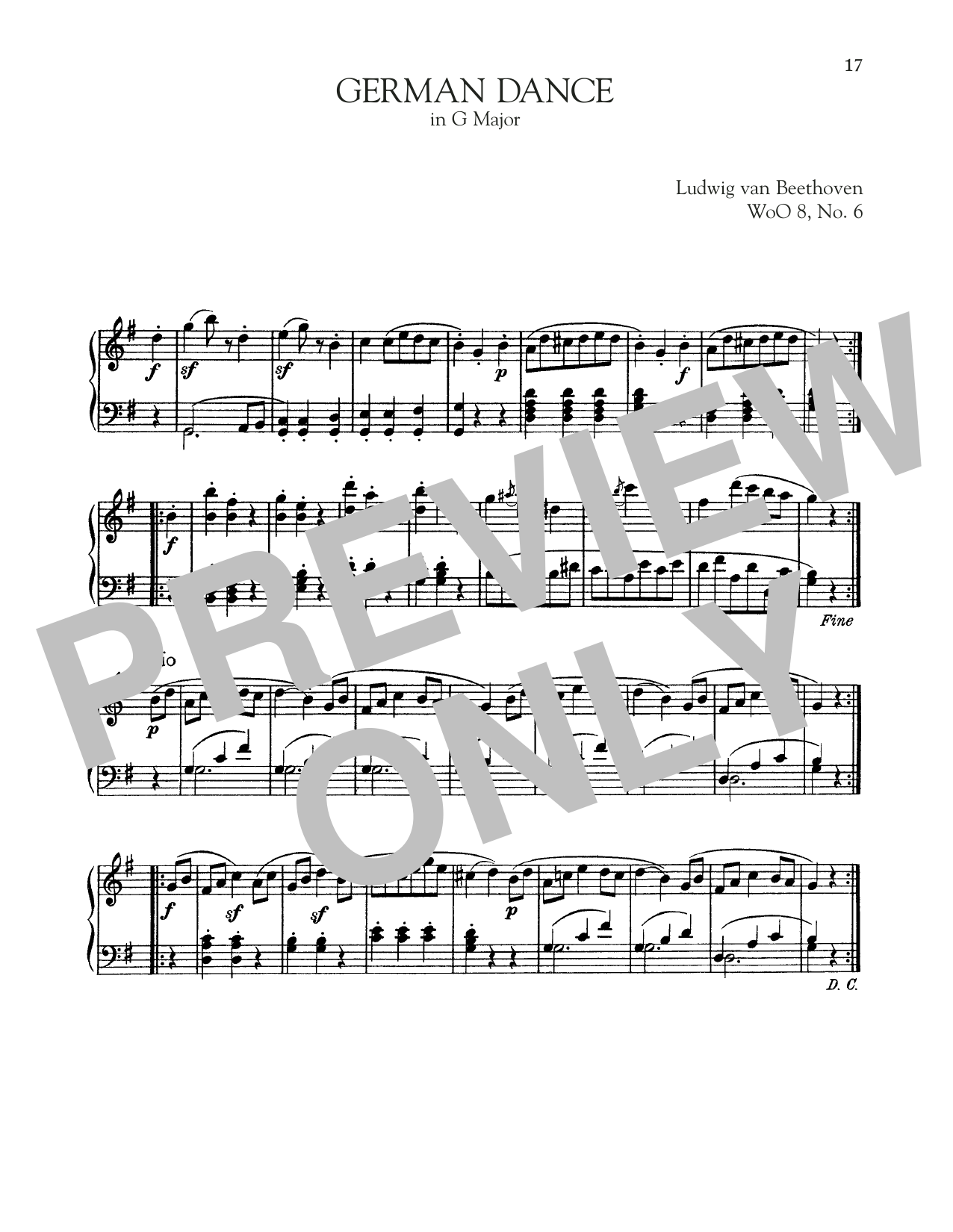 Learn to play Ludwig van Beethoven German Dance In G Major, WoO 8, No. 6 sheet music for Piano Solo in minutes. Price: 7.8900$ Ludwig van Beethoven German Dance In G Major, WoO 8, No. 6 sheet music notes and chords arranged for Piano Solo