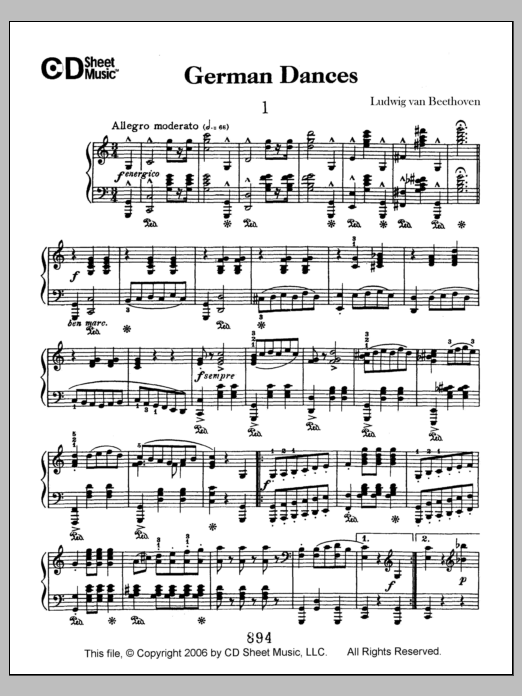 Learn to play Ludwig van Beethoven German Dances (3) sheet music for Piano Solo in minutes. Price: 6.9900$ Ludwig van Beethoven German Dances (3) sheet music notes and chords arranged for Piano Solo