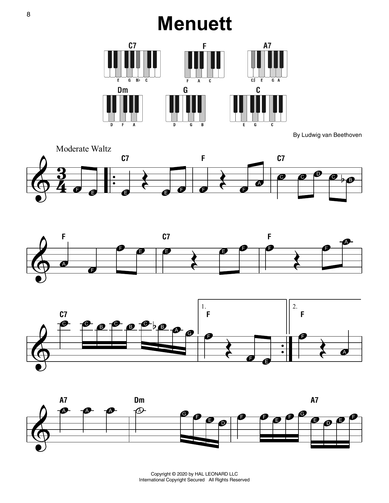 Ludwig van Beethoven Menuett sheet music notes and chords. Download Printable PDF.