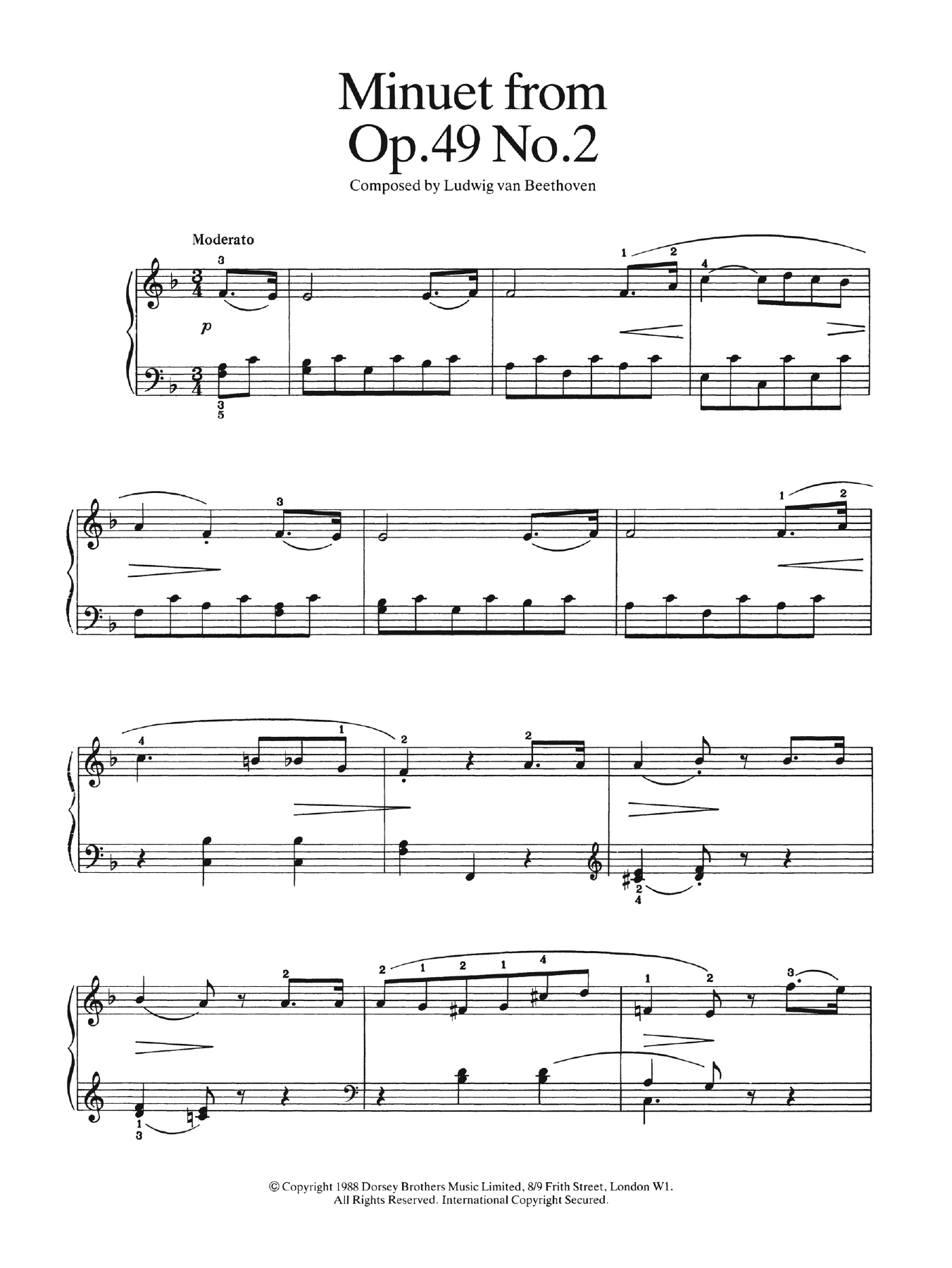 Learn to play Ludwig van Beethoven Minuet from Op. 49, No.2 sheet music for Easy Piano in minutes. Price: 6.9900$ Ludwig van Beethoven Minuet from Op. 49, No.2 sheet music notes and chords arranged for Easy Piano