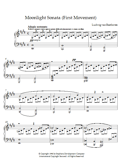 Ludwig van Beethoven Moonlight Sonata, First Movement, Op. 27, No. 2 sheet music notes and chords. Download Printable PDF.