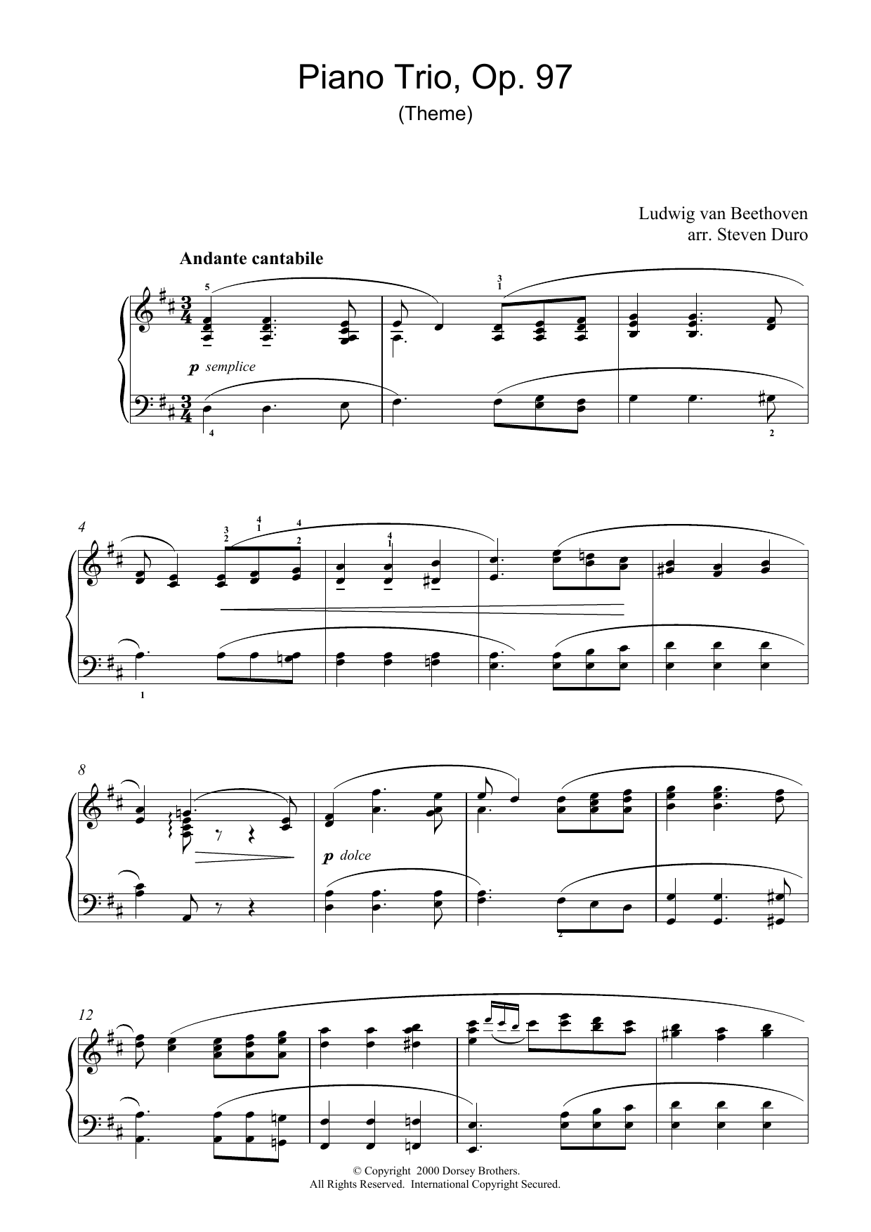 Ludwig van Beethoven Piano Trio Opus 97 sheet music notes and chords. Download Printable PDF.