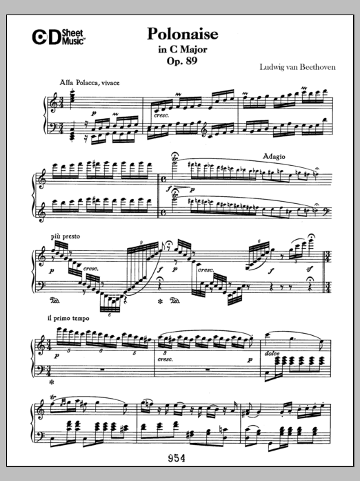 Learn to play Ludwig van Beethoven Polonaise In C Major, Op. 89 sheet music for Piano Solo in minutes. Price: 6.9900$ Ludwig van Beethoven Polonaise In C Major, Op. 89 sheet music notes and chords arranged for Piano Solo