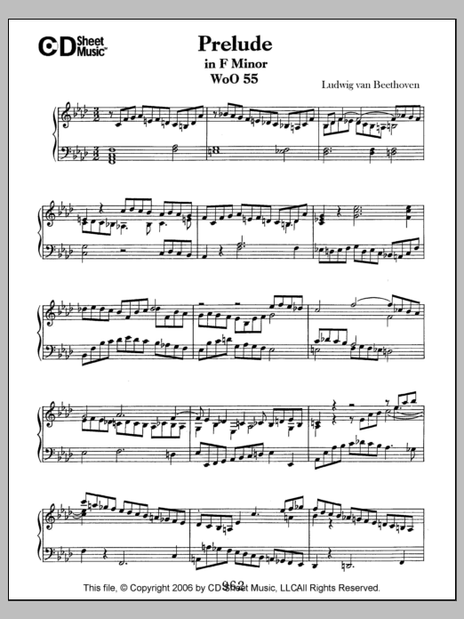 Learn to play Ludwig van Beethoven Prelude In F Minor, Woo 55 sheet music for Piano Solo in minutes. Price: 6.9900$ Ludwig van Beethoven Prelude In F Minor, Woo 55 sheet music notes and chords arranged for Piano Solo