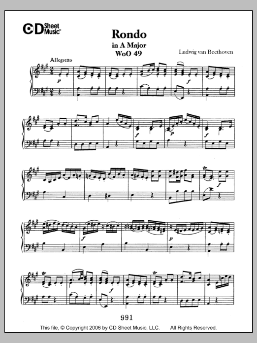 Learn to play Ludwig van Beethoven Rondo In A Major, Woo 49 sheet music for Piano Solo in minutes. Price: 6.9900$ Ludwig van Beethoven Rondo In A Major, Woo 49 sheet music notes and chords arranged for Piano Solo