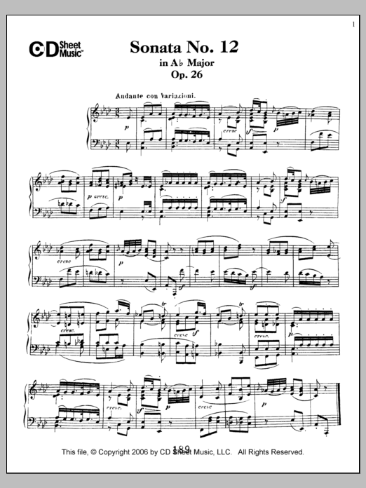 Learn to play Ludwig van Beethoven Sonata No. 12 In A-flat Major, Op. 26 sheet music for Piano Solo in minutes. Price: 6.9900$ Ludwig van Beethoven Sonata No. 12 In A-flat Major, Op. 26 sheet music notes and chords arranged for Piano Solo