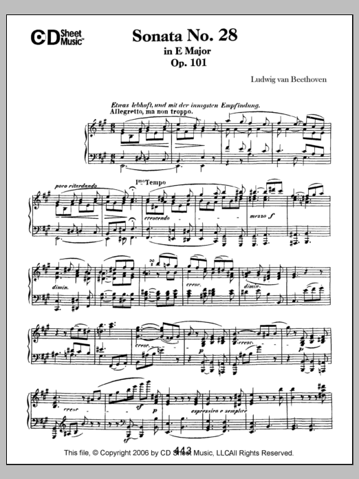 Learn to play Ludwig van Beethoven Sonata No. 28 In A Major, Op. 101 sheet music for Piano Solo in minutes. Price: 6.9900$ Ludwig van Beethoven Sonata No. 28 In A Major, Op. 101 sheet music notes and chords arranged for Piano Solo