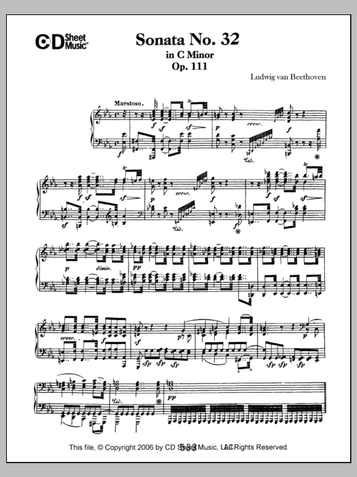 Learn to play Ludwig van Beethoven Sonata No. 32 In C Minor, Op. 111 sheet music for Piano Solo in minutes. Price: 6.9900$ Ludwig van Beethoven Sonata No. 32 In C Minor, Op. 111 sheet music notes and chords arranged for Piano Solo