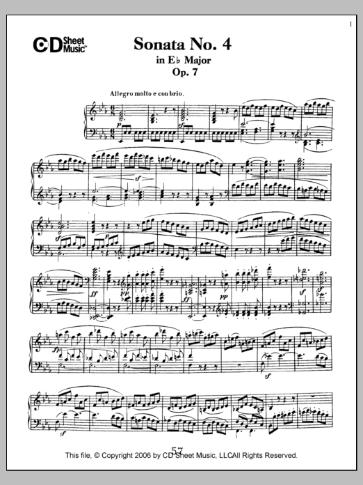 Learn to play Ludwig van Beethoven Sonata No. 4 In E-flat Major, Op. 7 sheet music for Piano Solo in minutes. Price: 6.9900$ Ludwig van Beethoven Sonata No. 4 In E-flat Major, Op. 7 sheet music notes and chords arranged for Piano Solo