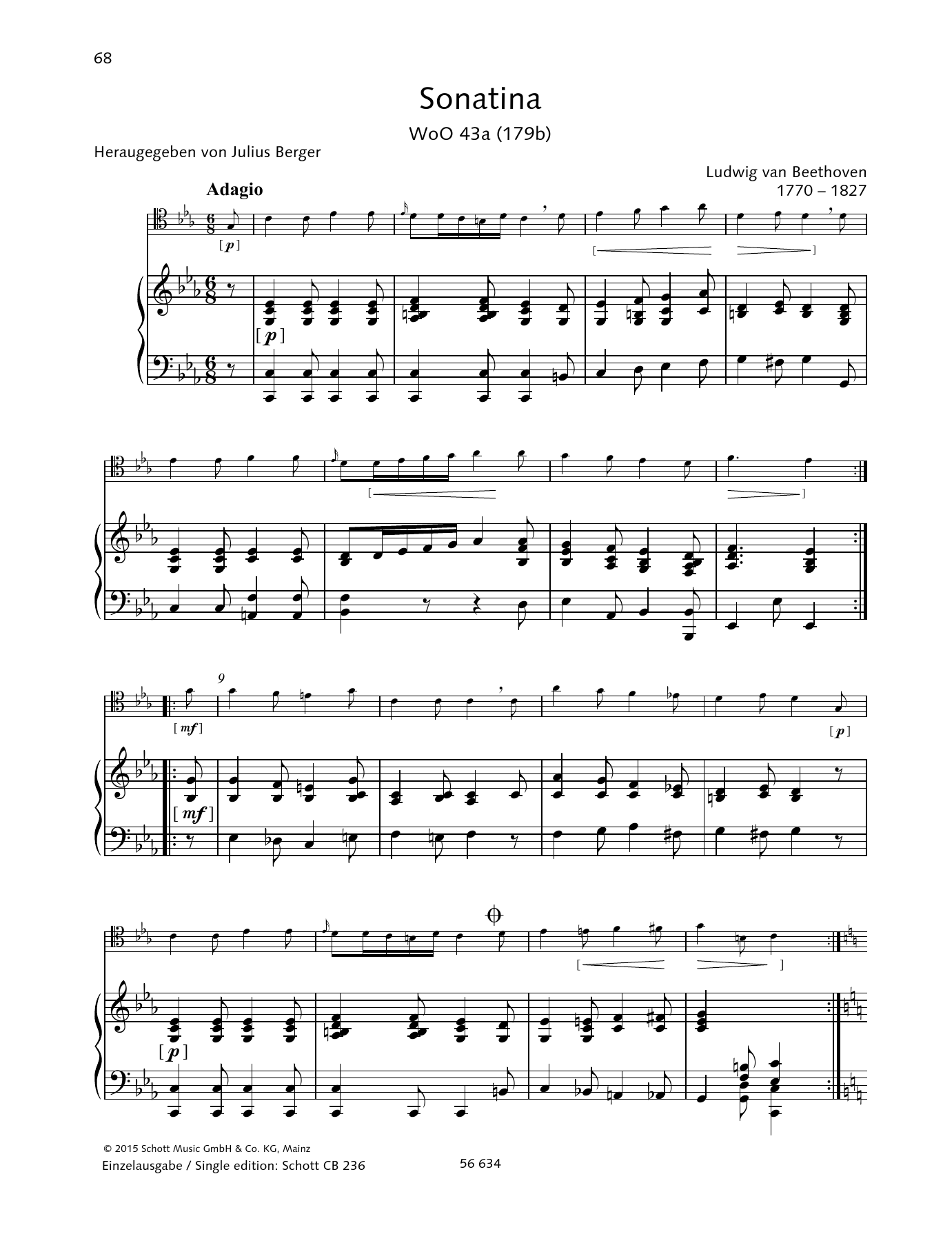 Learn to play Ludwig van Beethoven Sonatina C minor WoO 43a sheet music for String Solo in minutes. Price: 4.4900$ Ludwig van Beethoven Sonatina C minor WoO 43a sheet music notes and chords arranged for String Solo