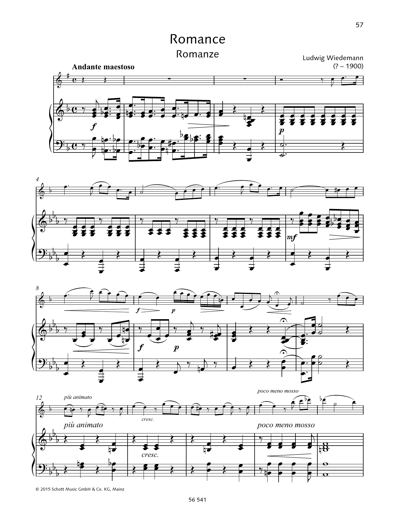 Ludwig Wiedemann Romance sheet music notes and chords. Download Printable PDF.