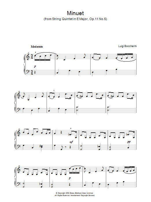 Luigi Boccherini Minuet (from String Quintet in E Major, Op.11 No.5) sheet music notes and chords. Download Printable PDF.