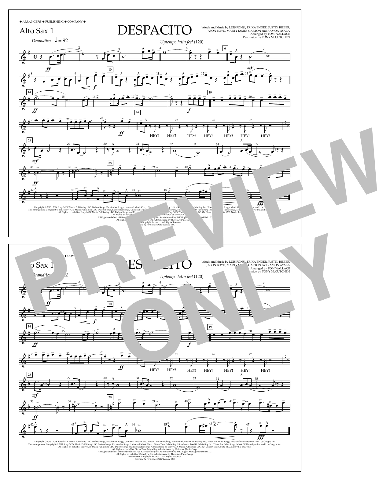 Learn to play Tom Wallace Despacito - Alto Sax 1 sheet music for Marching Band in minutes. Price: 7.8900$ Tom Wallace Despacito - Alto Sax 1 sheet music notes and chords arranged for Marching Band