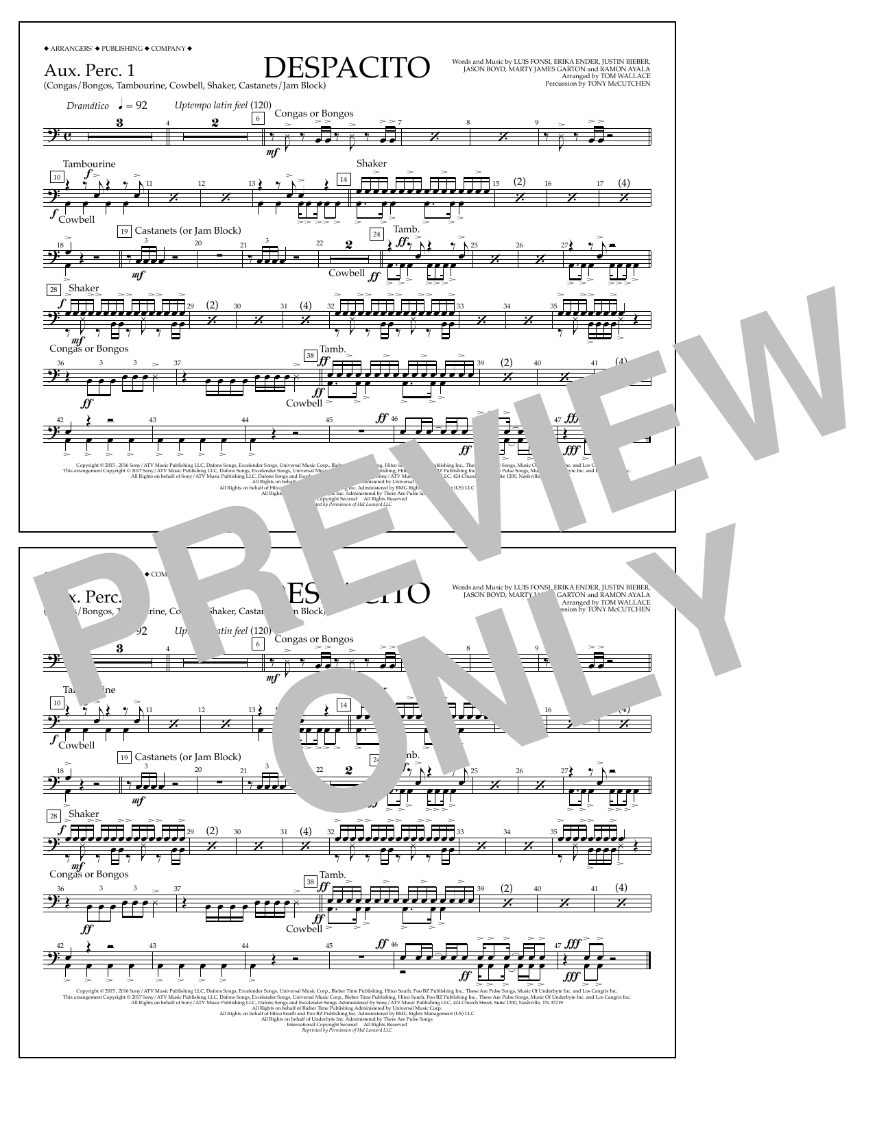 Learn to play Tom Wallace Despacito - Aux. Perc. 1 sheet music for Marching Band in minutes. Price: 7.8900$ Tom Wallace Despacito - Aux. Perc. 1 sheet music notes and chords arranged for Marching Band