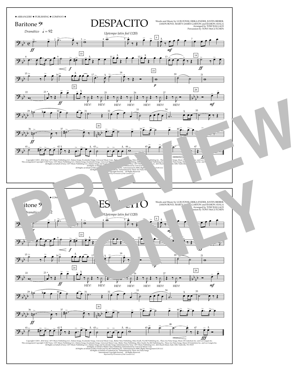 Learn to play Tom Wallace Despacito - Baritone B.C. sheet music for Marching Band in minutes. Price: 7.8900$ Tom Wallace Despacito - Baritone B.C. sheet music notes and chords arranged for Marching Band