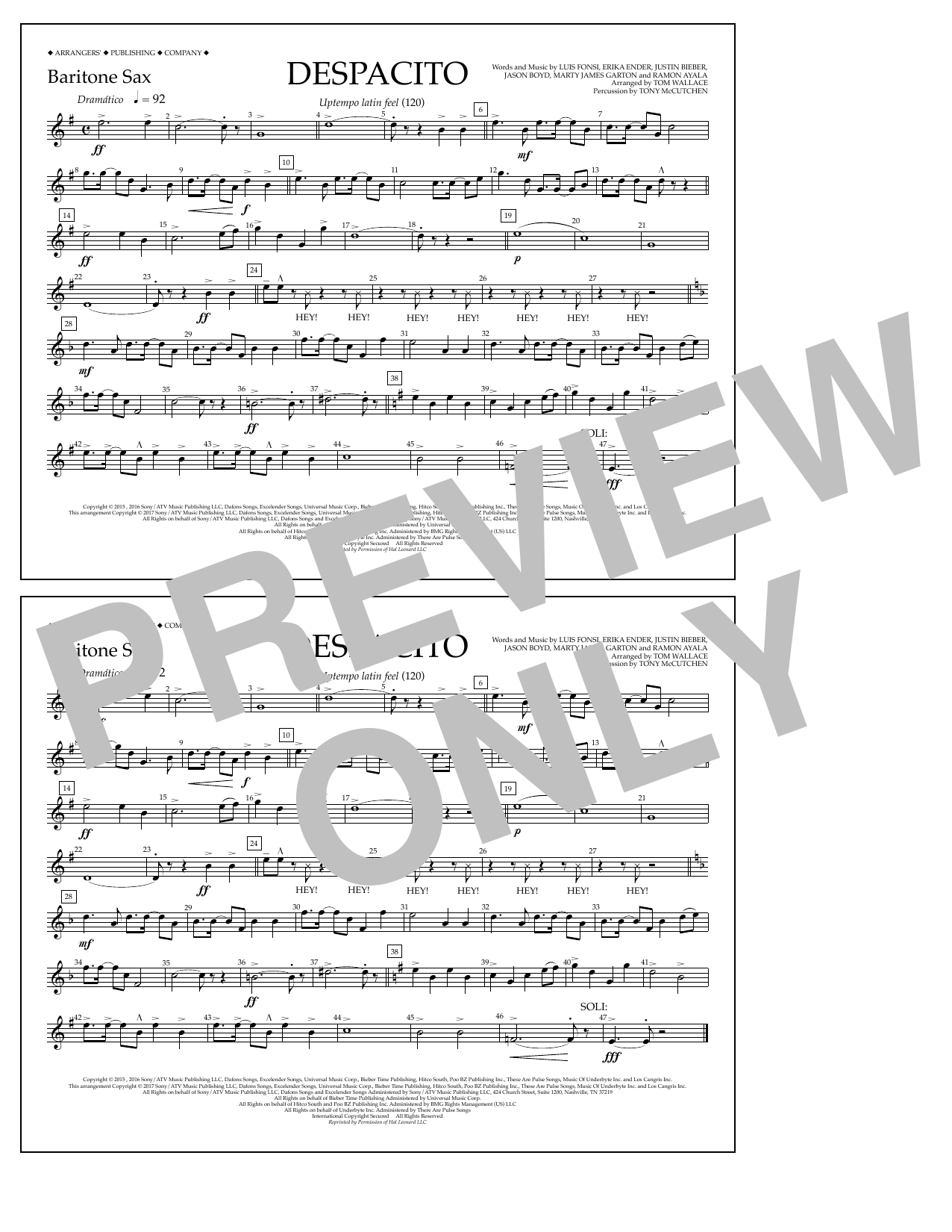 Learn to play Tom Wallace Despacito - Baritone Sax sheet music for Marching Band in minutes. Price: 7.8900$ Tom Wallace Despacito - Baritone Sax sheet music notes and chords arranged for Marching Band