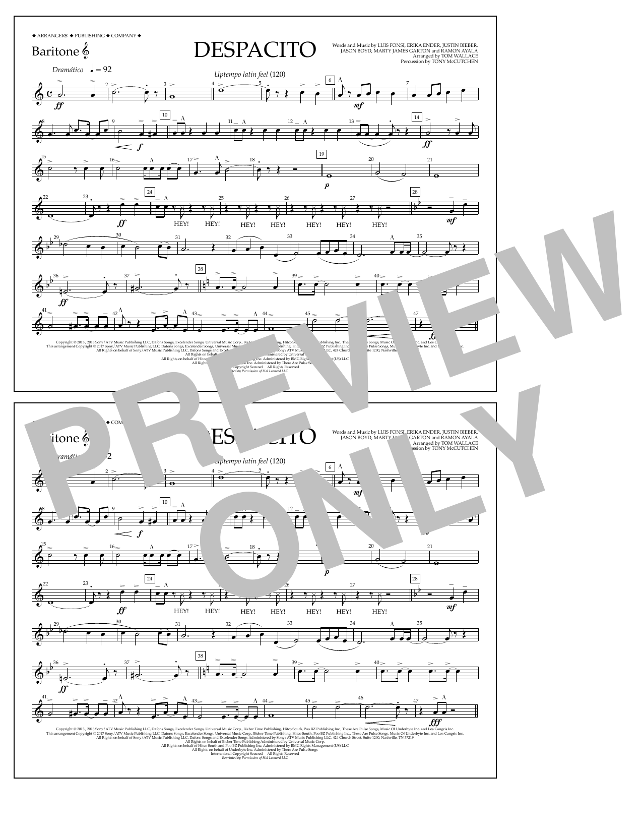 Learn to play Tom Wallace Despacito - Baritone T.C. sheet music for Marching Band in minutes. Price: 7.8900$ Tom Wallace Despacito - Baritone T.C. sheet music notes and chords arranged for Marching Band