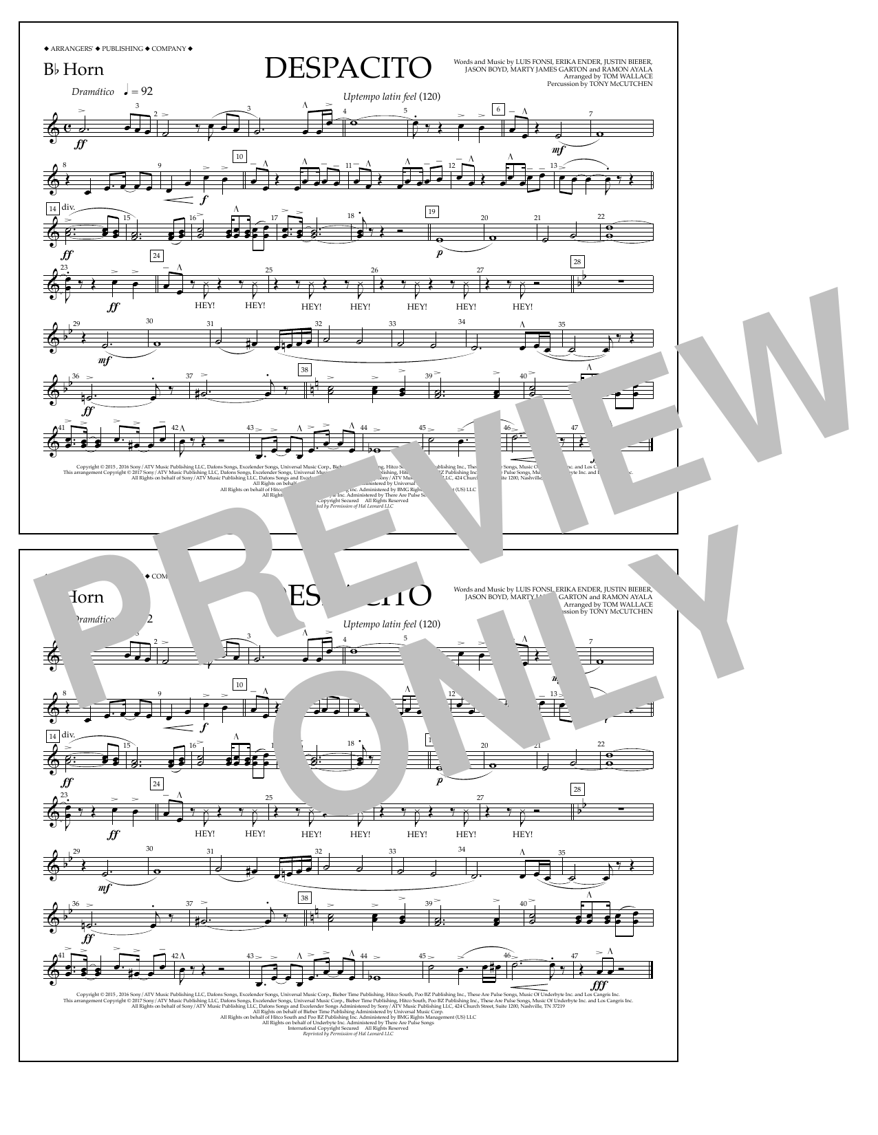 Learn to play Tom Wallace Despacito - Bb Horn sheet music for Marching Band in minutes. Price: 7.8900$ Tom Wallace Despacito - Bb Horn sheet music notes and chords arranged for Marching Band