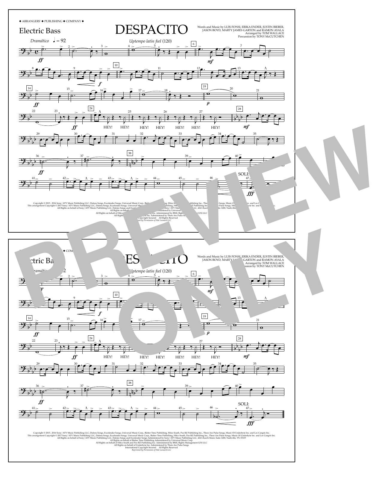 Learn to play Tom Wallace Despacito - Electric Bass sheet music for Marching Band in minutes. Price: 7.8900$ Tom Wallace Despacito - Electric Bass sheet music notes and chords arranged for Marching Band