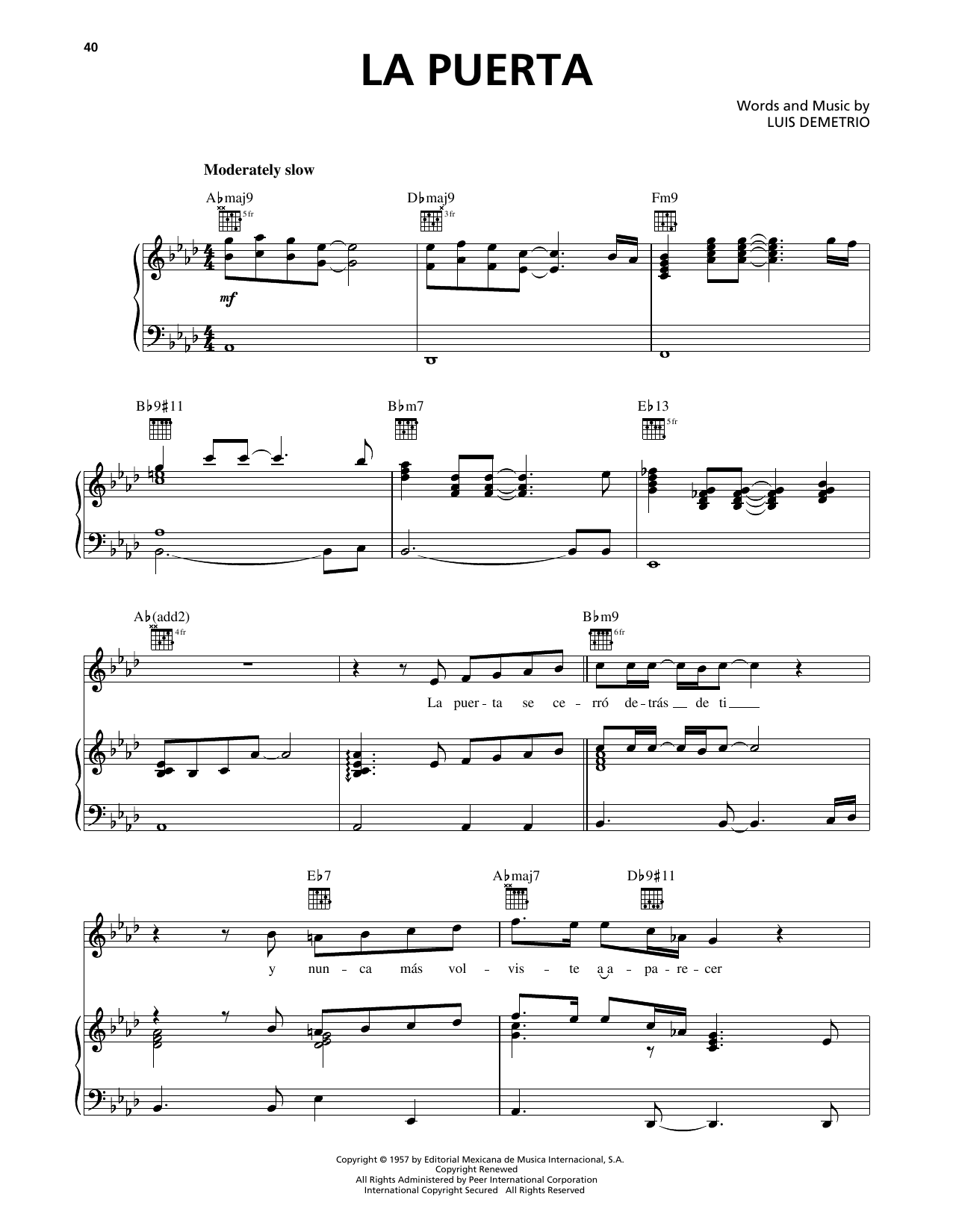 Luis Miguel La Puerta sheet music notes and chords. Download Printable PDF.