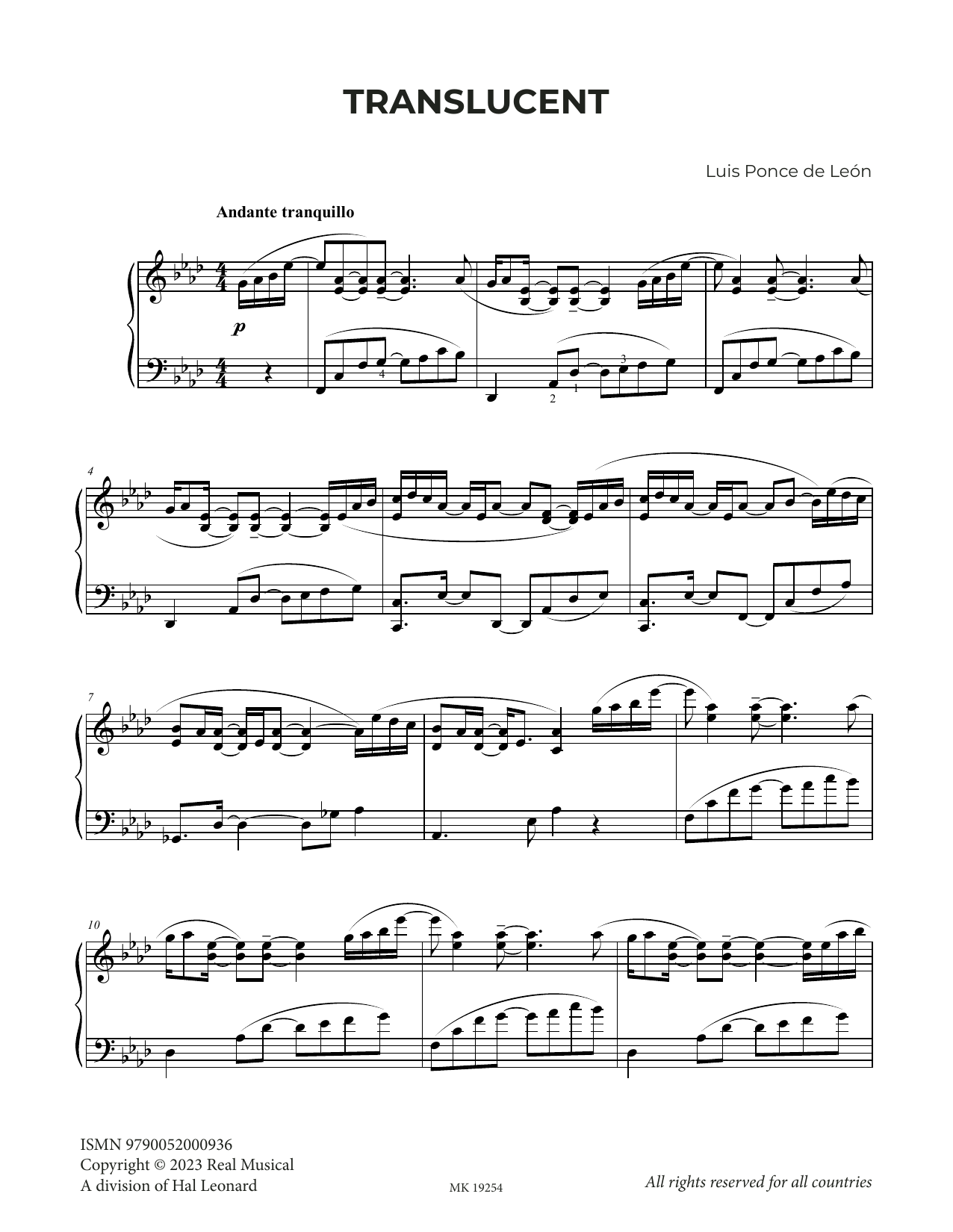 Luis Ponce de León Translucent sheet music notes and chords. Download Printable PDF.