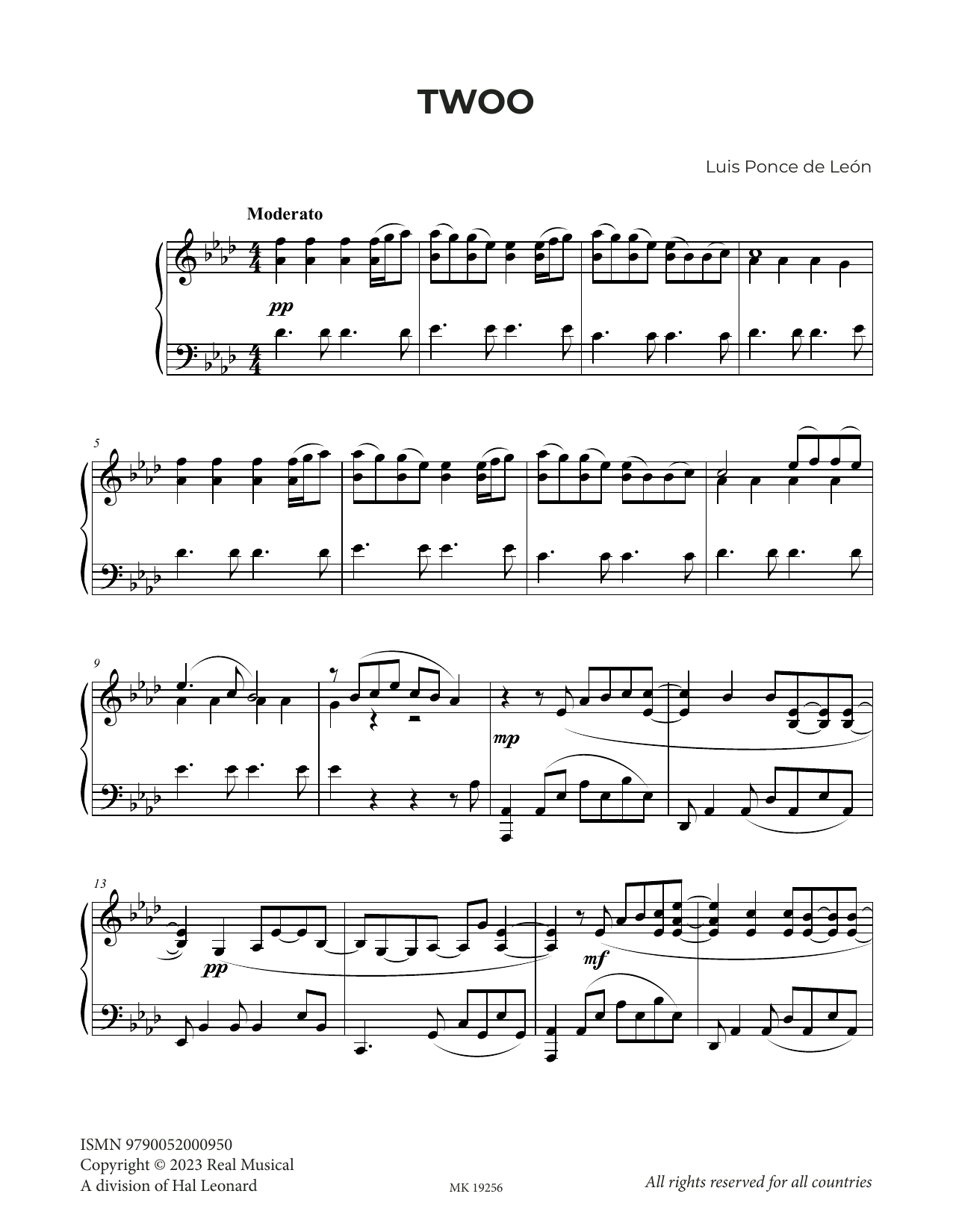 Luis Ponce de León Twoo sheet music notes and chords. Download Printable PDF.