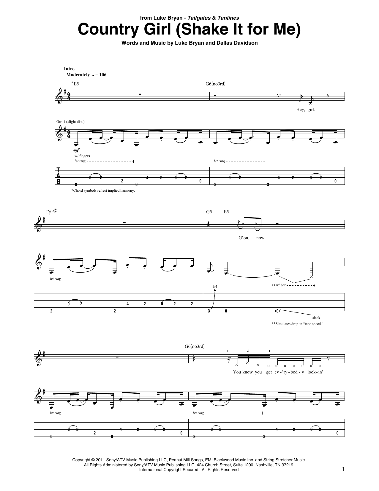 Luke Bryan Country Girl (Shake It For Me) sheet music notes and chords. Download Printable PDF.