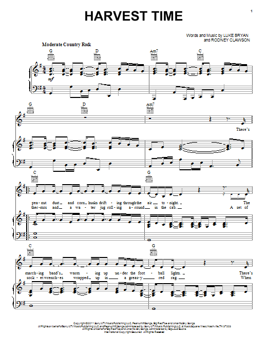 Luke Bryan Harvest Time sheet music notes and chords. Download Printable PDF.