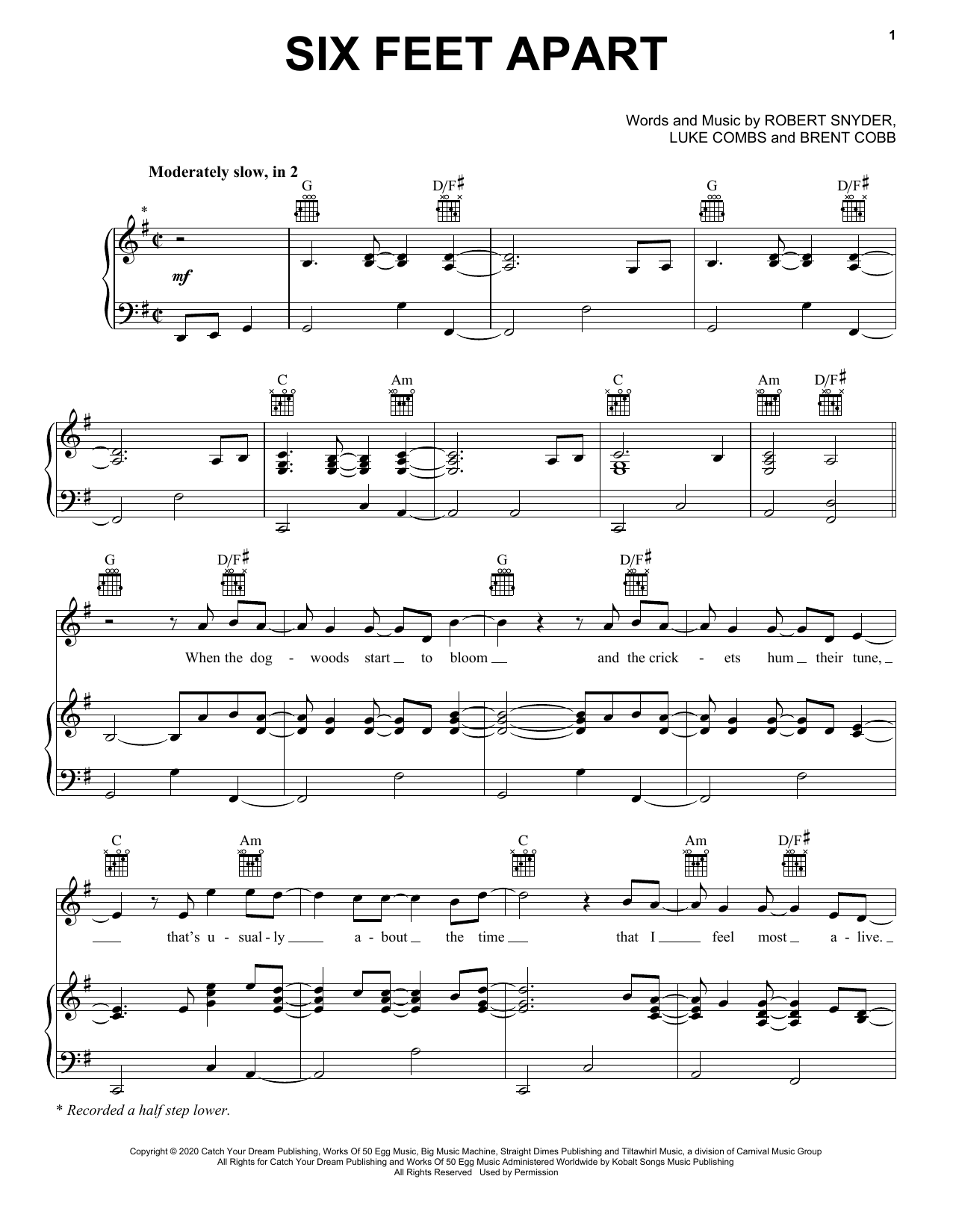 Learn to play Luke Combs Six Feet Apart sheet music for Piano, Vocal & Guitar (Right-Hand Melody) in minutes. Luke Combs Six Feet Apart sheet music notes and chords. Download Printable PDF.