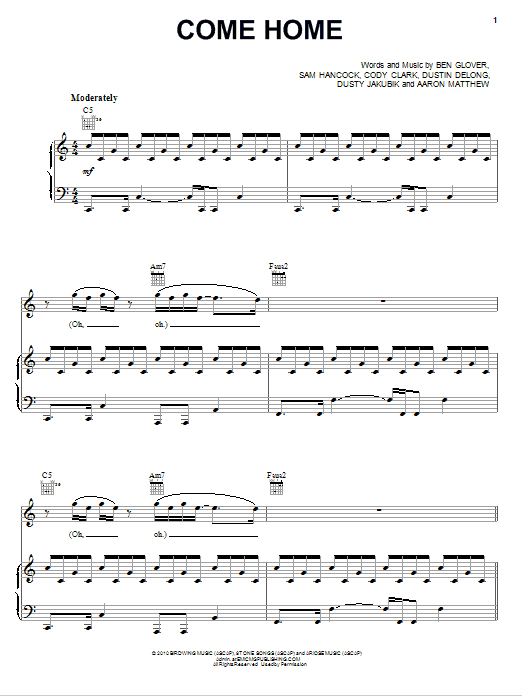 Luminate Come Home sheet music notes and chords. Download Printable PDF.