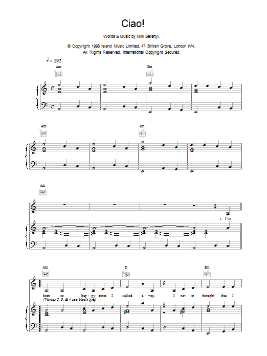 Learn to play Lush Ciao! sheet music for Piano, Vocal & Guitar (Right-Hand Melody) in minutes. Price: 6.9900$ Lush Ciao! sheet music notes and chords. Download Printable PDF.
