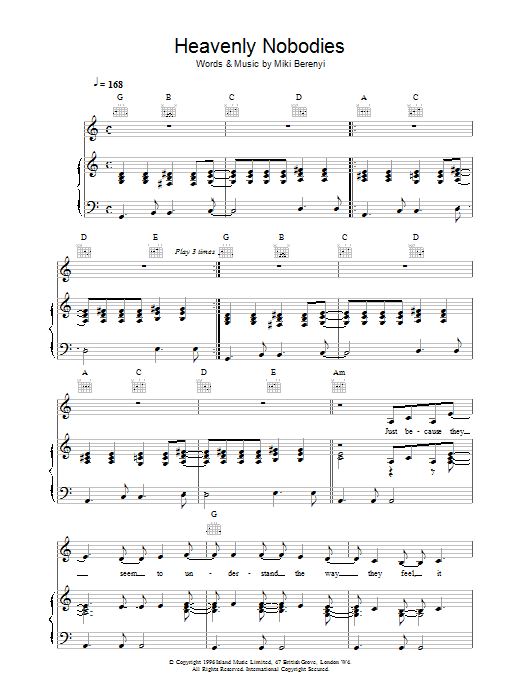 Lush Heavenly Nobodies sheet music for Piano, Vocal & Guitar (Right-Hand Melody) in minutes. Price: 7.8900$ Lush Heavenly Nobodies sheet music notes and chords. Download Printable PDF.