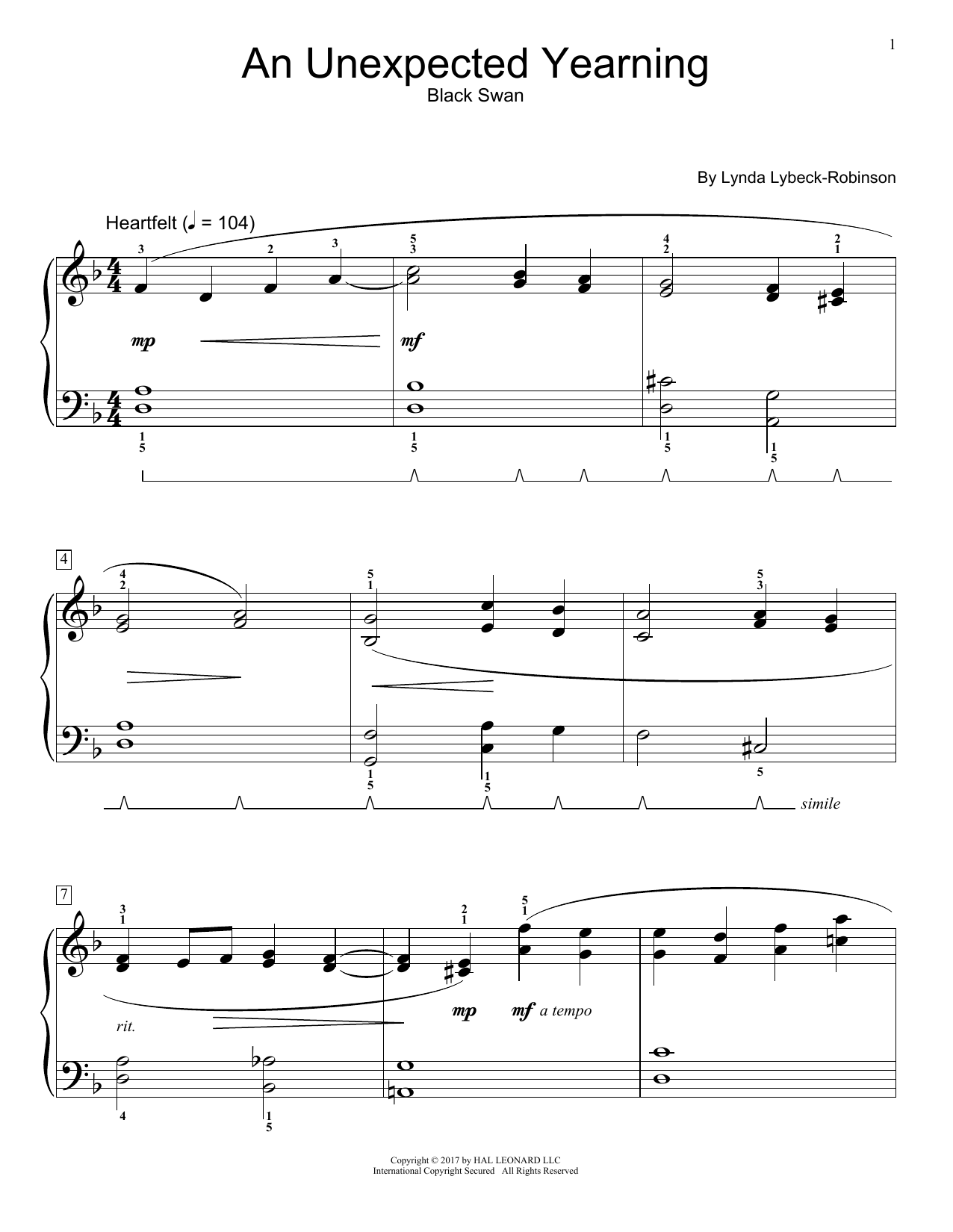 Lynda Lybeck-Robinson An Unexpected Yearning sheet music notes and chords. Download Printable PDF.