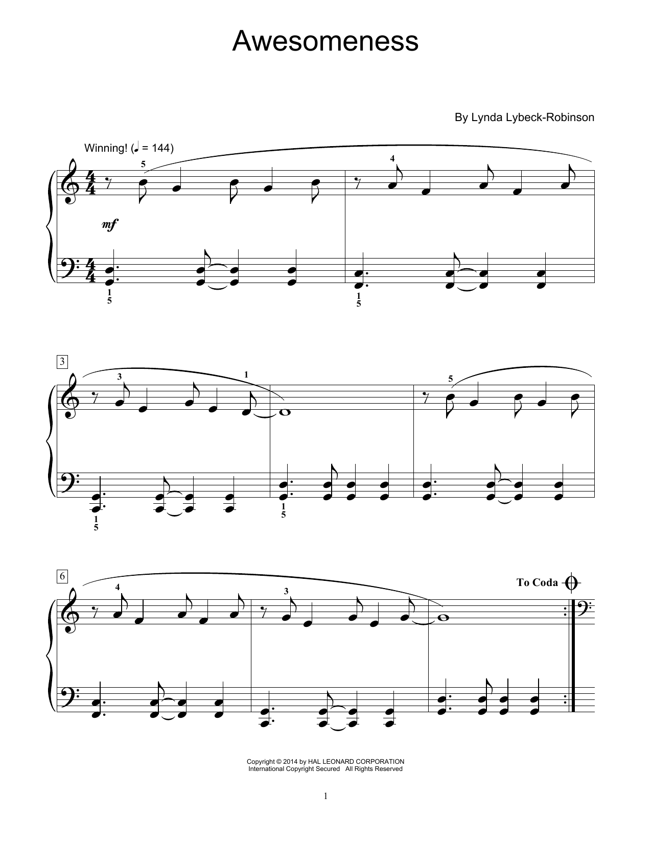 Lynda Lybeck-Robinson Awesomeness sheet music notes and chords. Download Printable PDF.