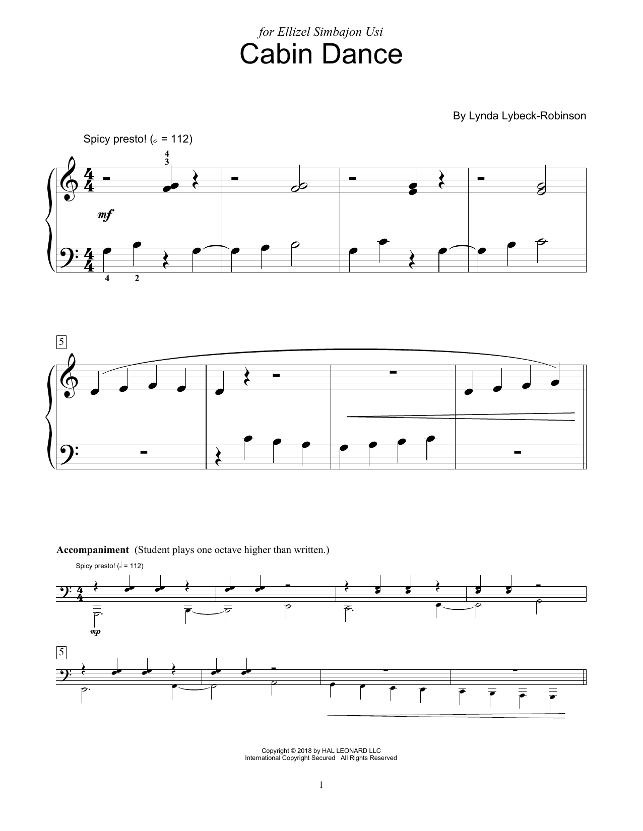 Lynda Lybeck-Robinson Cabin Dance sheet music notes and chords. Download Printable PDF.