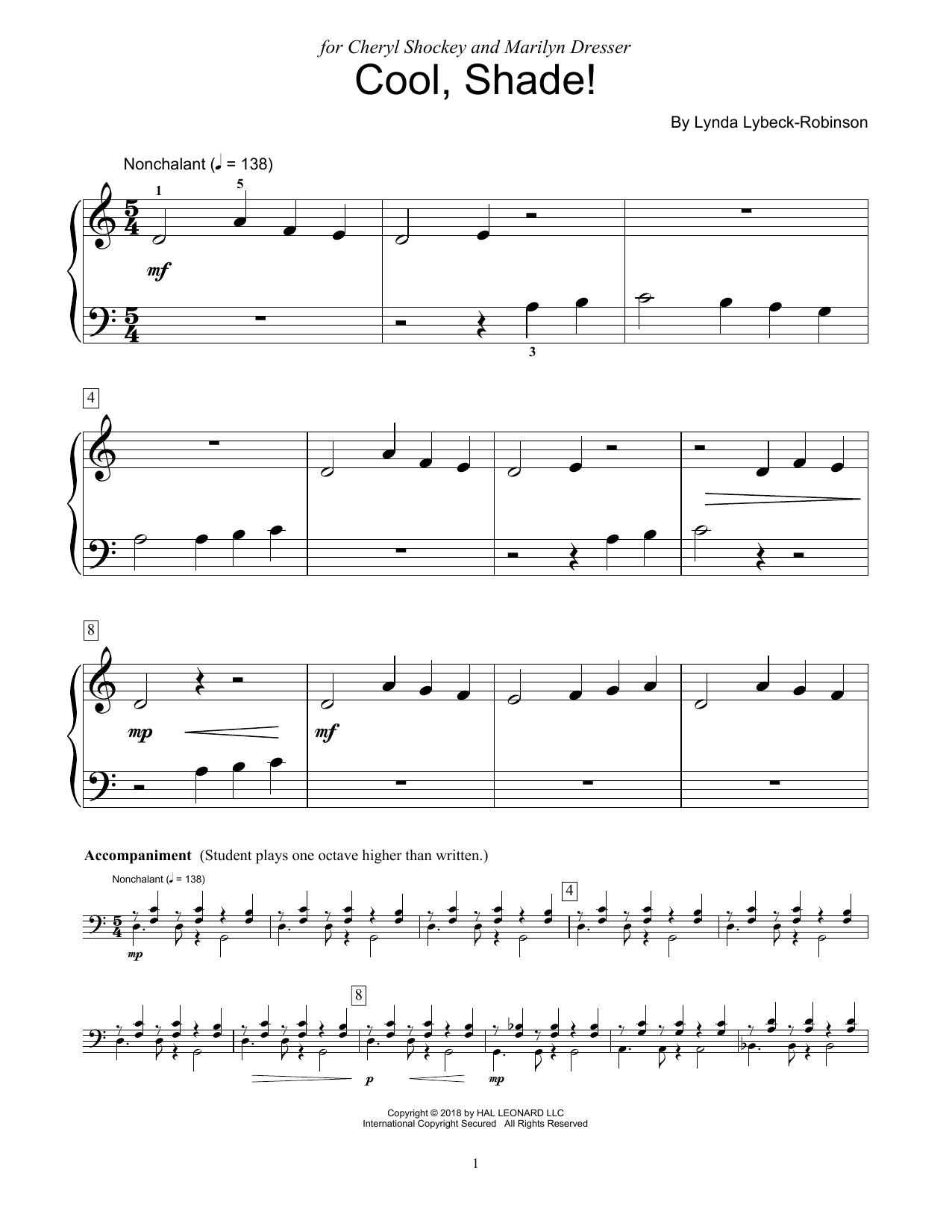 Lynda Lybeck-Robinson Cool, Shade! sheet music notes and chords. Download Printable PDF.