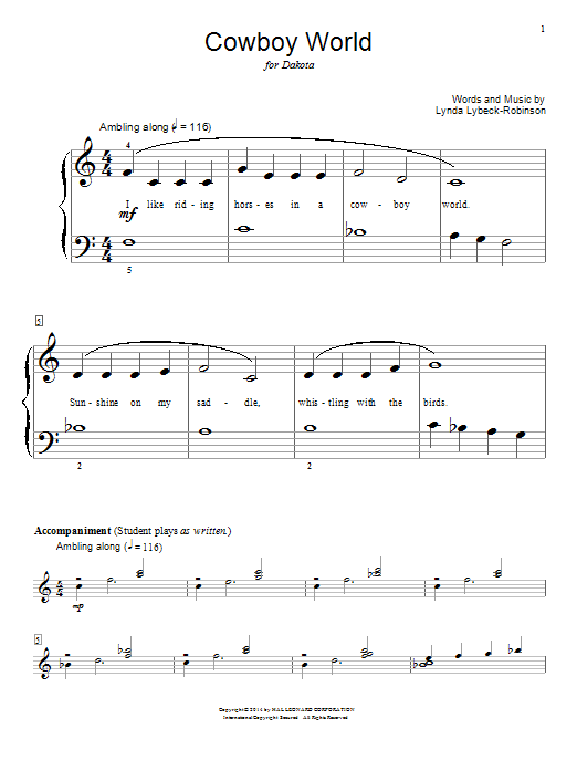 Lynda Lybeck-Robinson Cowboy World sheet music notes and chords. Download Printable PDF.