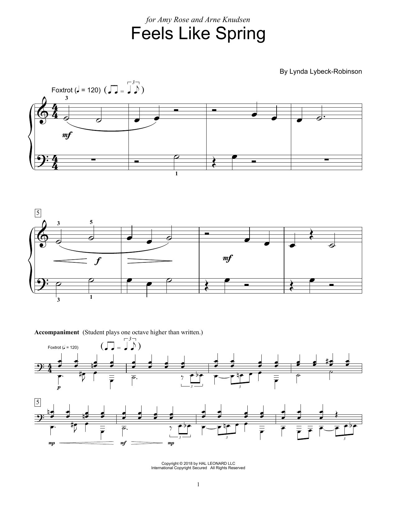 Lynda Lybeck-Robinson Feels Like Spring sheet music notes and chords. Download Printable PDF.