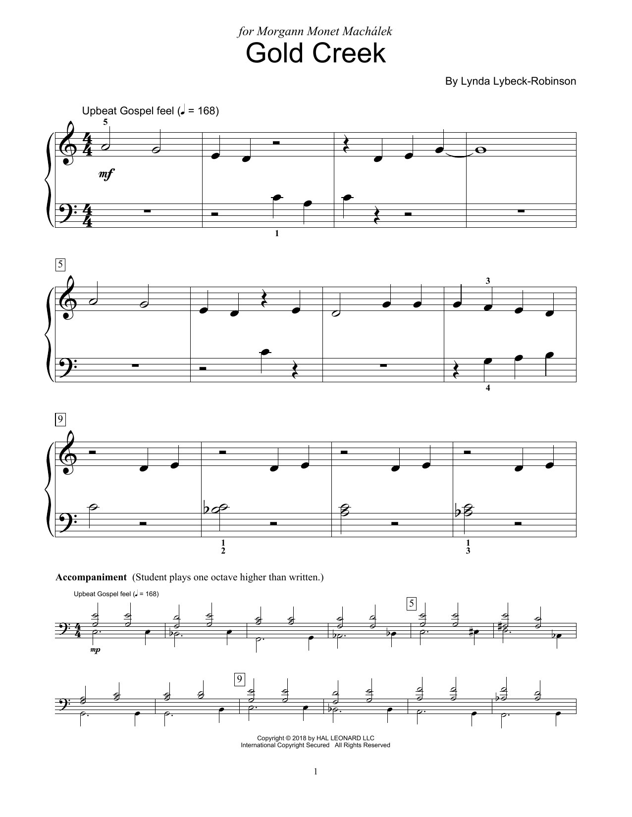 Lynda Lybeck-Robinson Gold Creek sheet music notes and chords. Download Printable PDF.