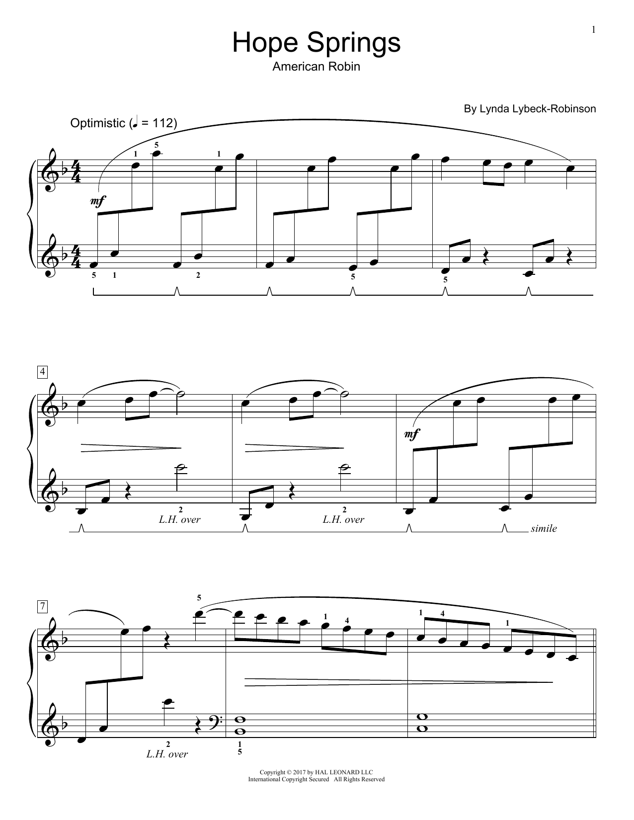 Lynda Lybeck-Robinson Hope Springs sheet music notes and chords. Download Printable PDF.