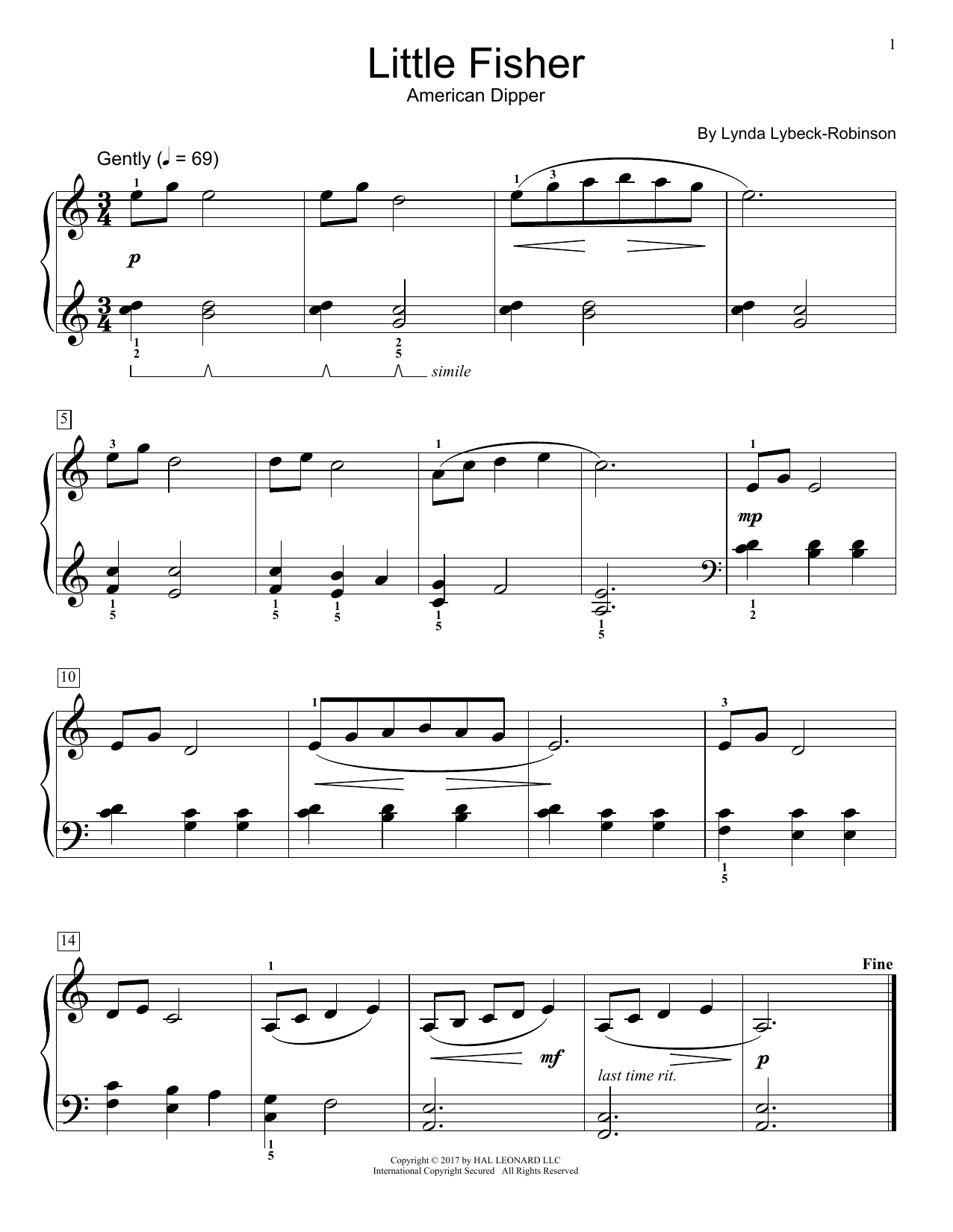 Lynda Lybeck-Robinson Little Fisher sheet music notes and chords. Download Printable PDF.