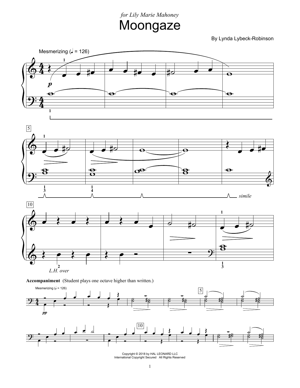 Lynda Lybeck-Robinson Moongaze sheet music notes and chords. Download Printable PDF.