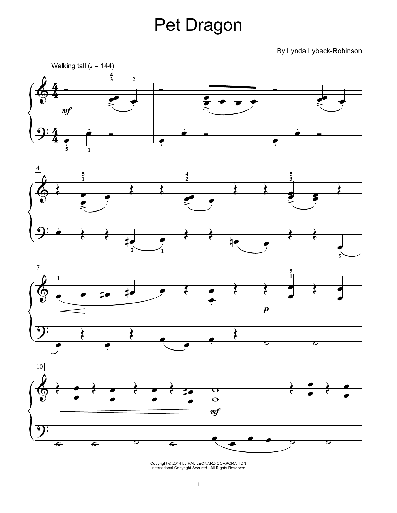 Lynda Lybeck-Robinson Pet Dragon sheet music notes and chords. Download Printable PDF.