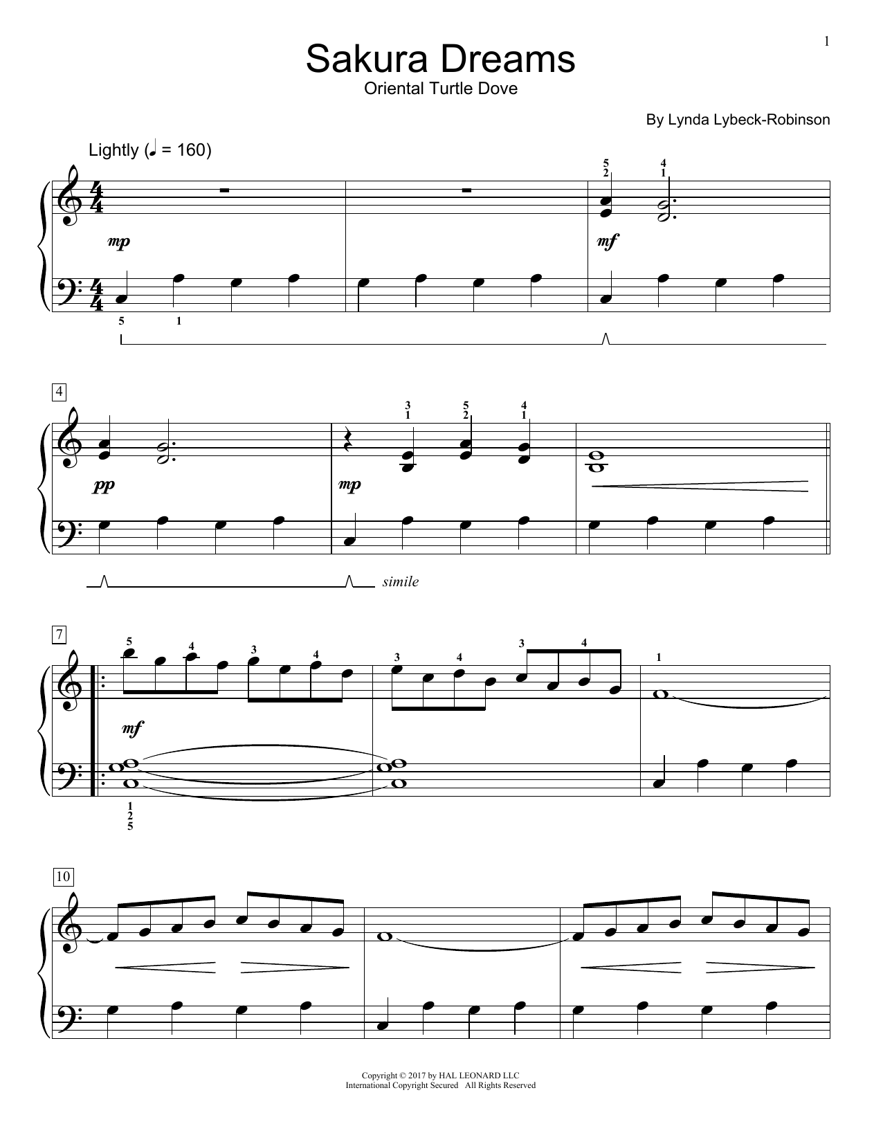 Lynda Lybeck-Robinson Sakura Dreams sheet music notes and chords. Download Printable PDF.