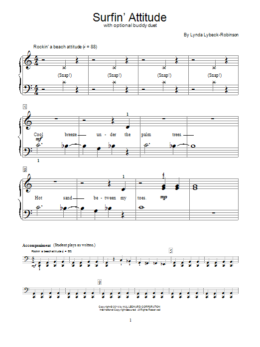 Lynda Lybeck-Robinson Surfin' Attitude sheet music notes and chords. Download Printable PDF.