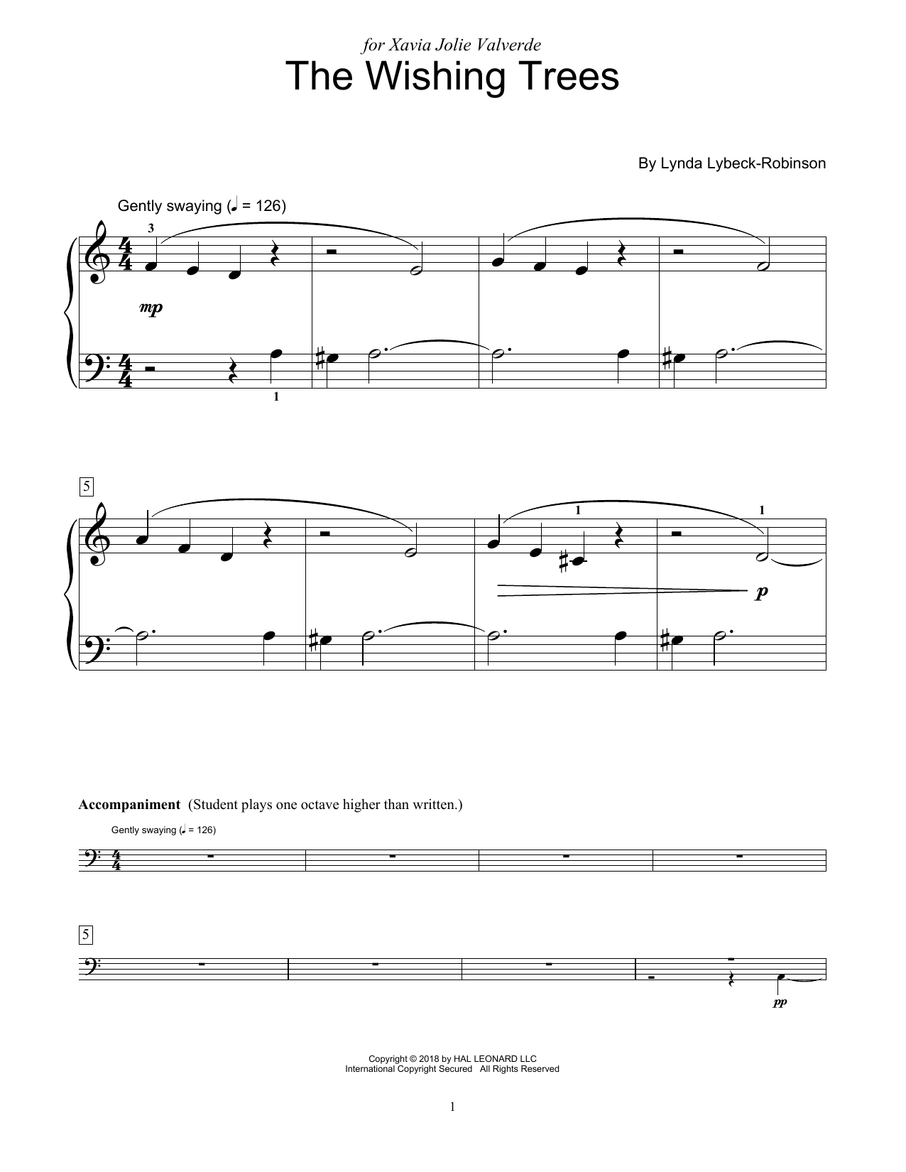 Lynda Lybeck-Robinson The Wishing Trees sheet music notes and chords. Download Printable PDF.