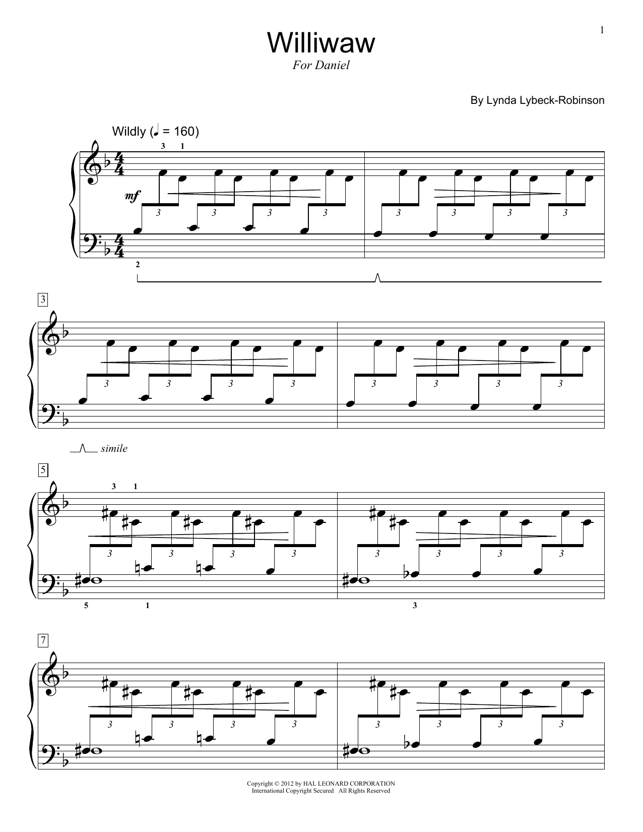 Lynda Lybeck-Robinson Williwaw sheet music notes and chords. Download Printable PDF.