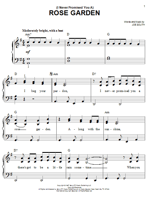 Lynn Anderson (I Never Promised You A) Rose Garden sheet music notes and chords. Download Printable PDF.