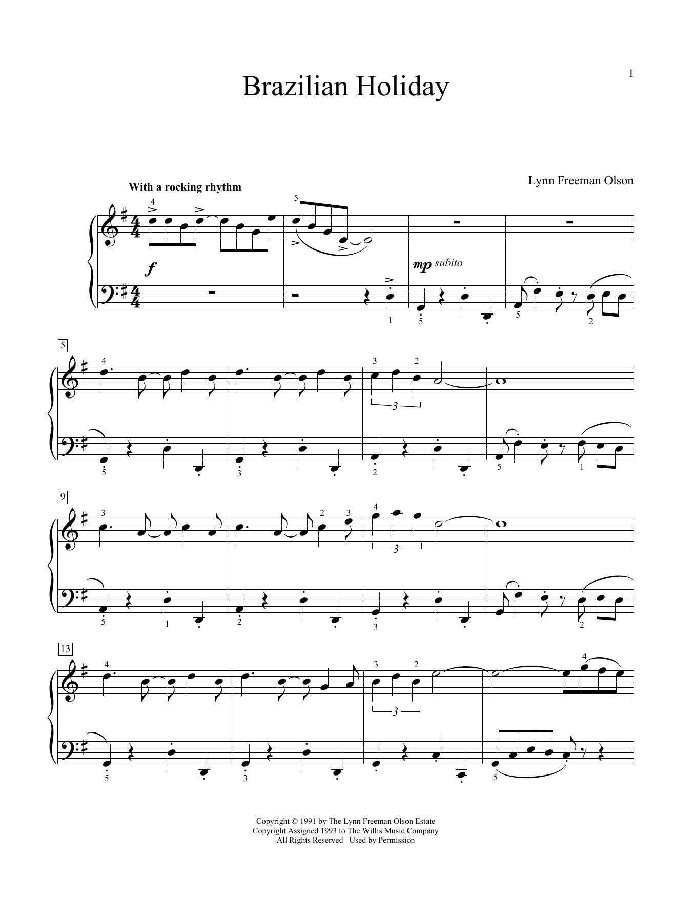 Lynn Freeman Olson Brazilian Holiday sheet music notes and chords. Download Printable PDF.