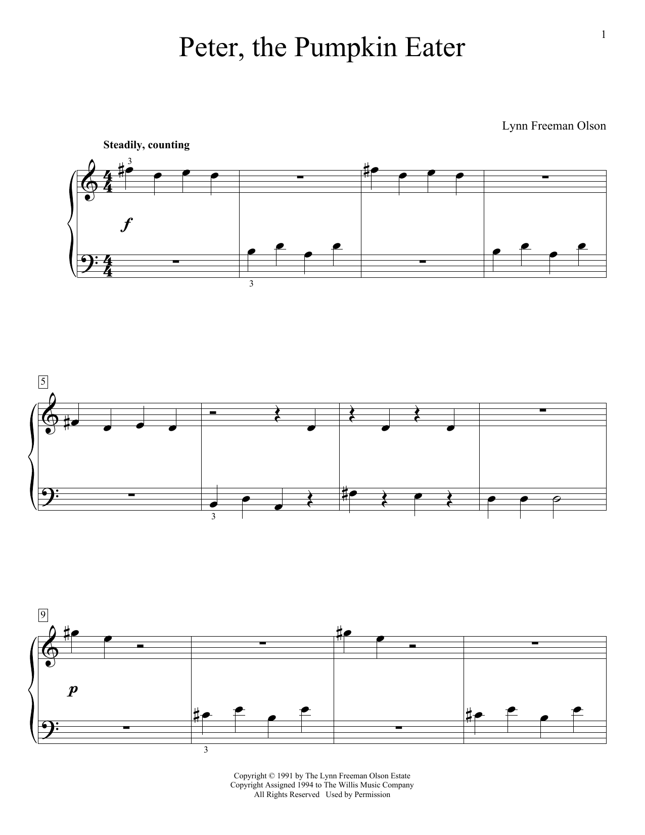 Learn to play Lynn Freeman Olson Peter, The Pumpkin Eater sheet music for Educational Piano in minutes. Lynn Freeman Olson Peter, The Pumpkin Eater sheet music notes and chords. Download Printable PDF.